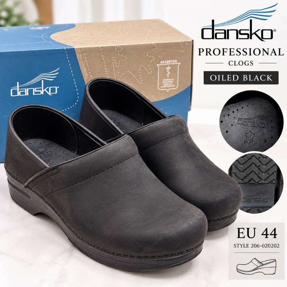 Dansko Professional Oiled Black Leather Clogs Men’s 10.5-11 EU 44 New Box